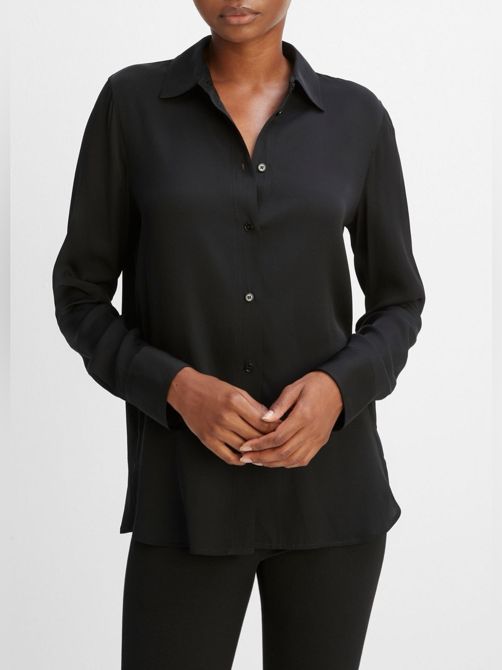 NWT Vince Silk Slim Fitted Stretch Button Down Collared Top/Blouse Size XL